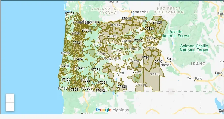 Código Postal OREGON city ALVADORE - zip code Estados Unidos USA