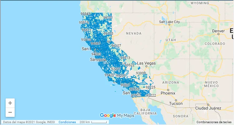 Código Postal California - zip code Estados Unidos USA