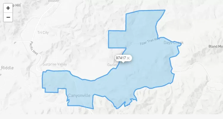 Código Postal OREGON city CANYONVILLE - zip code Estados Unidos USA