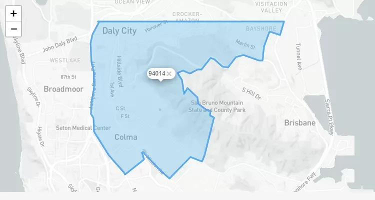 Código Postal CALIFORNIA city COLMA - zip code Estados Unidos USA