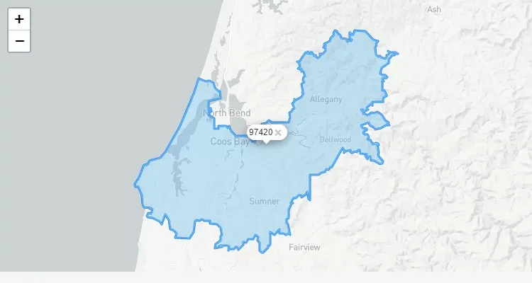 Código Postal OREGON city COOS-BAY - zip code Estados Unidos USA