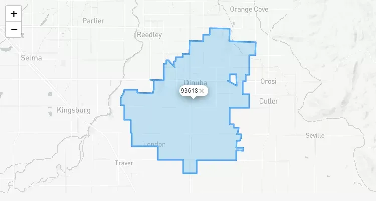 Código Postal CALIFORNIA city DINUBA - zip code Estados Unidos USA