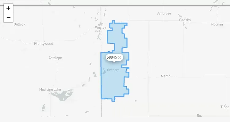 Código Postal NORTH-DAKOTA city GRENORA - zip code Estados Unidos USA