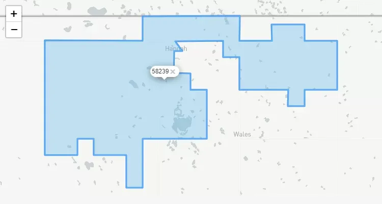 Código Postal NORTH-DAKOTA city HANNAH - zip code Estados Unidos USA