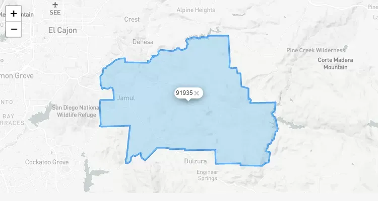 Código Postal CALIFORNIA city JAMUL - zip code Estados Unidos USA