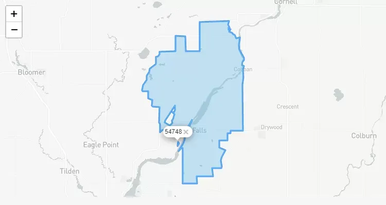 Código Postal WISCONSIN city JIM-FALLS - zip code Estados Unidos USA