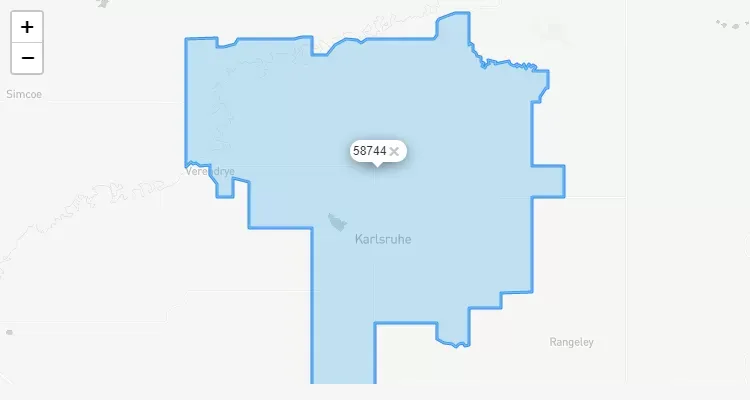 Código Postal NORTH-DAKOTA city KARLSRUHE - zip code Estados Unidos USA