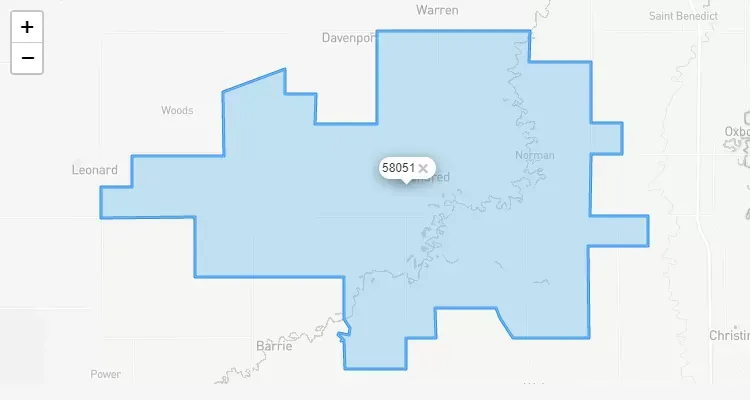 Código Postal NORTH-DAKOTA city KINDRED - zip code Estados Unidos USA