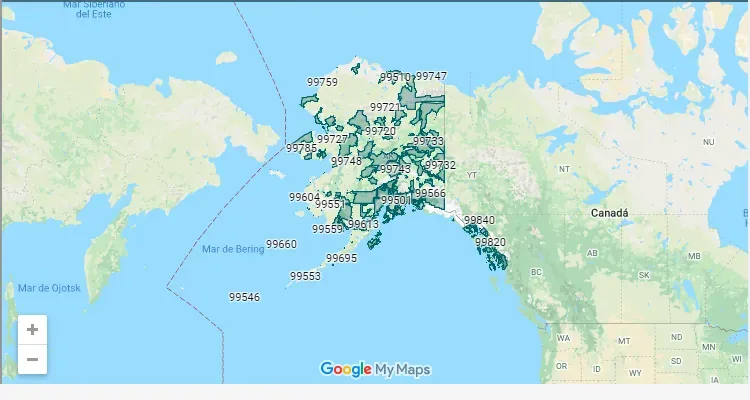 Código Postal ALASKA city KONGIGANAK - zip code Estados Unidos USA