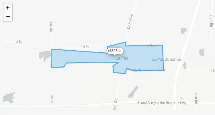 Código Postal INDIANA city LAPAZ - zip code Estados Unidos USA