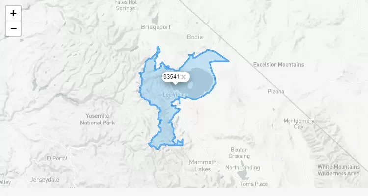 Código Postal CALIFORNIA city LEE-VINING - zip code Estados Unidos USA