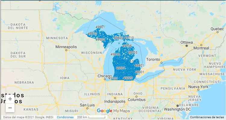 Código Postal Michigan - zip code Estados Unidos USA