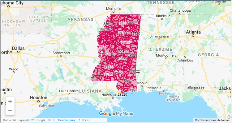 Código Postal Mississippi - zip code Estados Unidos USA