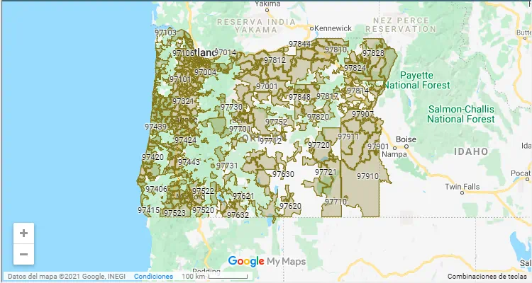 Código Postal Oregon - zip code Estados Unidos USA