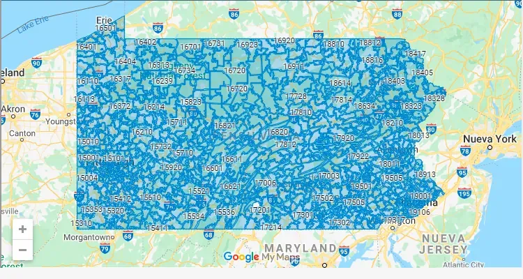 Código Postal PENNSYLVANIA city POCONO-LK-PRS - zip code Estados Unidos USA