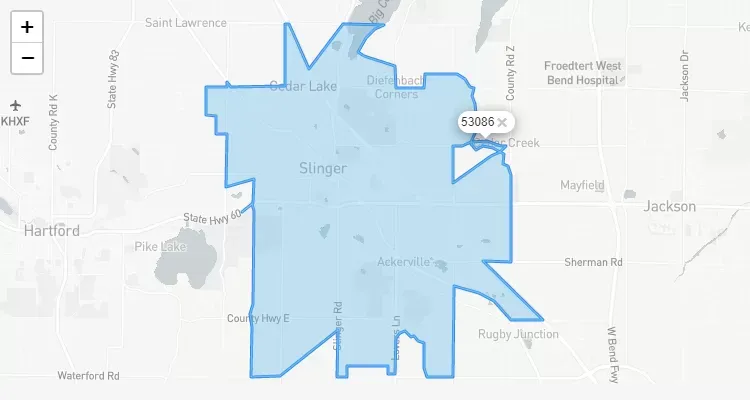 Código Postal WISCONSIN city SLINGER - zip code Estados Unidos USA