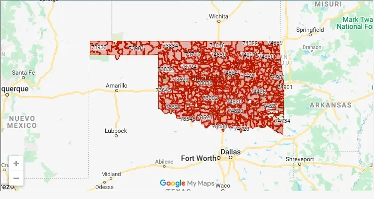 Código Postal OKLAHOMA city TERRAL - zip code Estados Unidos USA